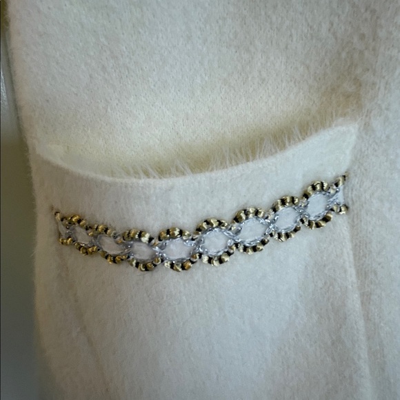 ELEGANT ITALIAN STYLE WHITE & GOLD TWEED KNIT PEARL ACCENTS CARDIGAN JACKET SZ M - Picture 7 of 9
